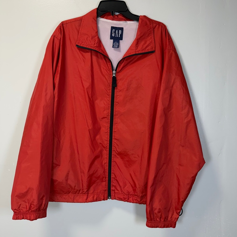 Gap‎ Mens Vintage Y2K Red Nylon Mesh Lined Windbreaker Full Zip Jacket Large